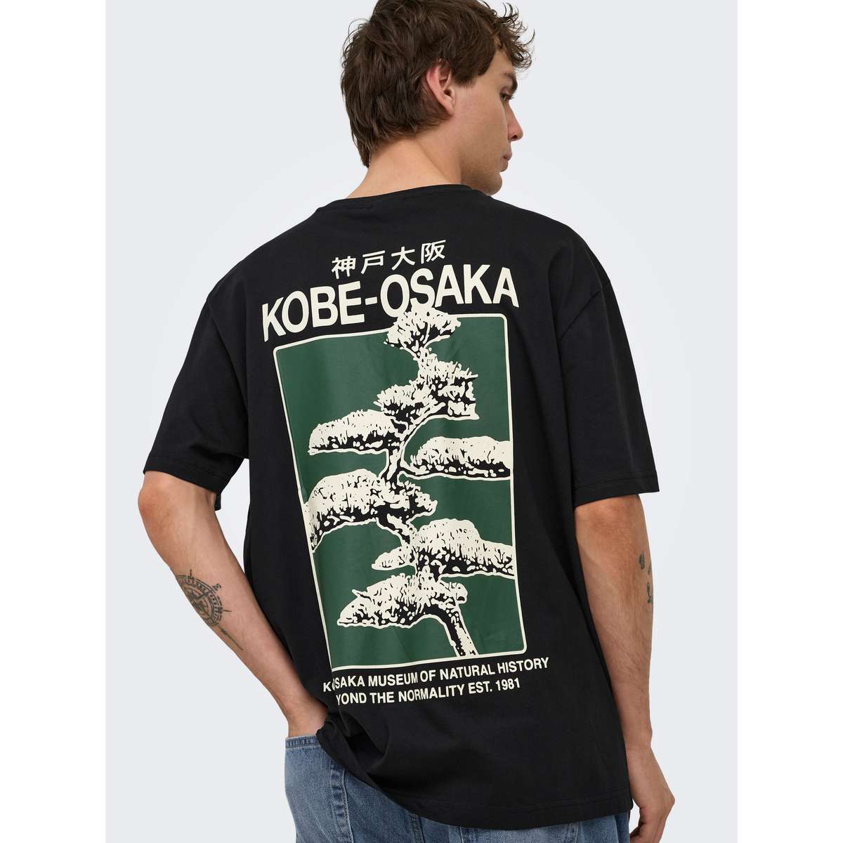ONLY & SONS MEN΄S RELAXED FIT COTTON AXEL BONSAI TEE 22039583-5125689 Black KOBE-OSAKA - Μαύρο - XL